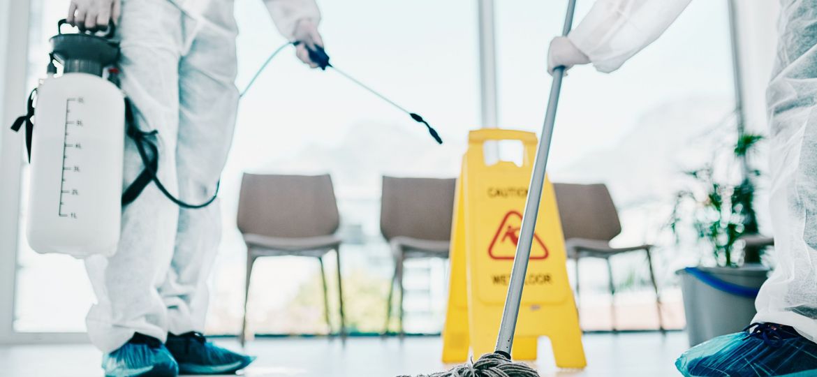 Germs arent invited to this party. healthcare workers wearing hazmat suits and sanitising a room during an outbreak.